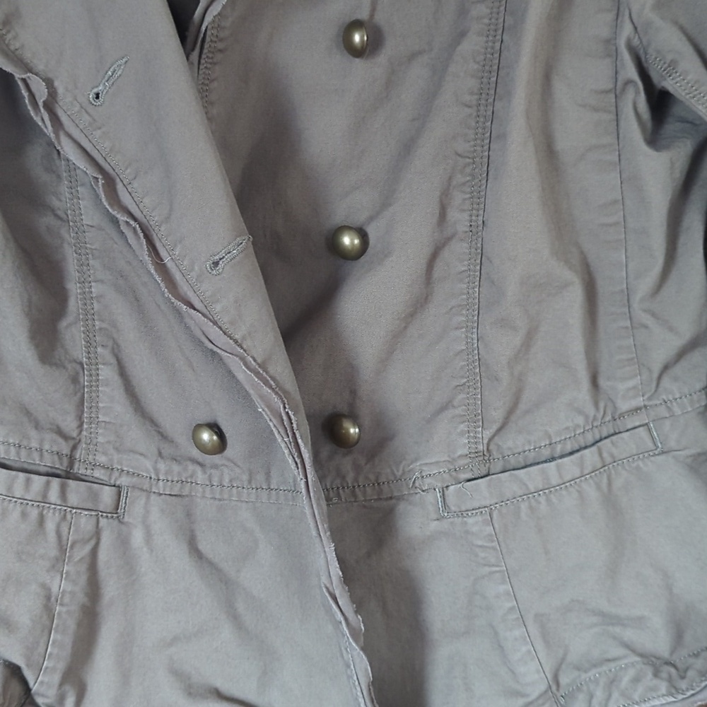 Ann Taylor Khaki Brass Button Down Asymmetrical Moto Jacket Size 10 - Picture 2 of 8